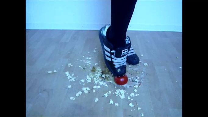 Jana crush with her shiny black adidas superstars pop corn cake marshmallow and fruits trailer