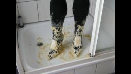 Jana crush cake with spike high heel booties black white Graceland in shower and messy them