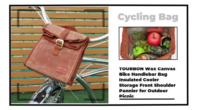TOURBON Canvas Bike Handlebar Bag Insulated Cooler Picnic Storage Bag