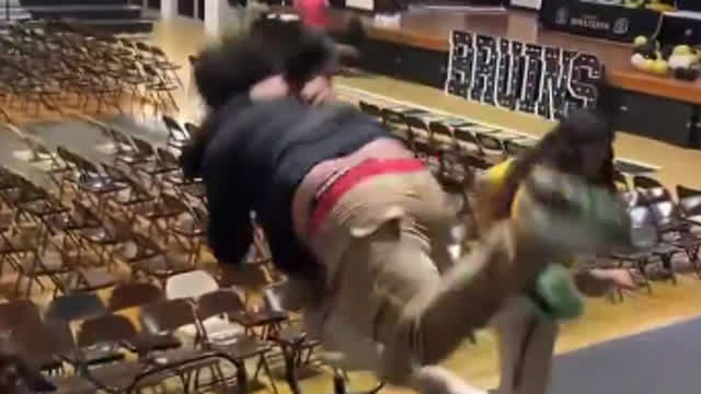 Body slammed his ass on the bleachers 😭