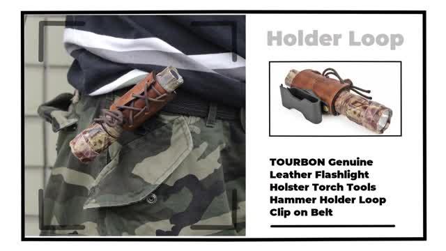 TOURBON Genuine Leather Flashlight Holster Torch Tools Hammer Holder Loop Clip on Belt