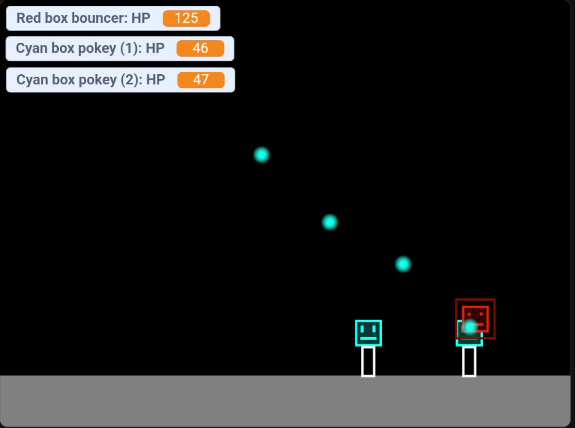 1 red box bouncer vs 3 cyan box pokey