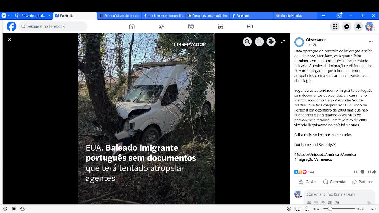 Portugues baleado nos EUA.