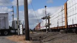 Portland & Western crossing Brooklake Road near Brooks Oregon (Part 1)