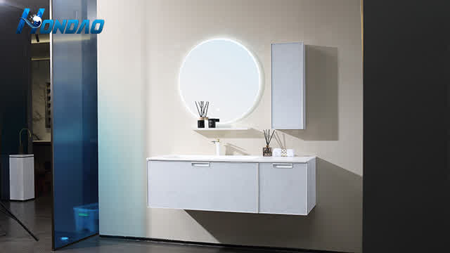Customized Corian basin bathroom cabinet wall mount with LED smart mirror