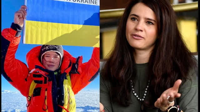 Ukrainian flag floats on summit of Mount Everest