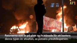 In Malmö, Sweden, cars were set on fire and stones were thrown at the police tonight.