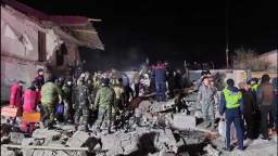 In Zhanaozen, Kazakhstan, a gas explosion in a two-story residential building caused a collapse of t