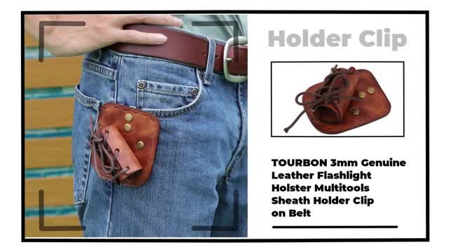 TOURBON 3mm Genuine Leather Flashlight Holster Multitools Sheath Holder Clip on Belt