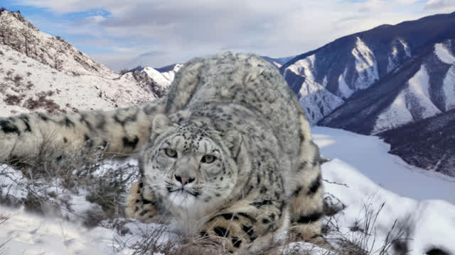 Snow leopard on the hunt.