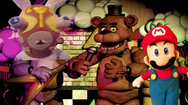 Mario and Rabbid play Five Nights at Freddys