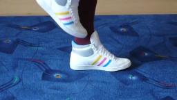 Jana shows her Adidas Top Ten Hi white grey shiny blue pink yellow