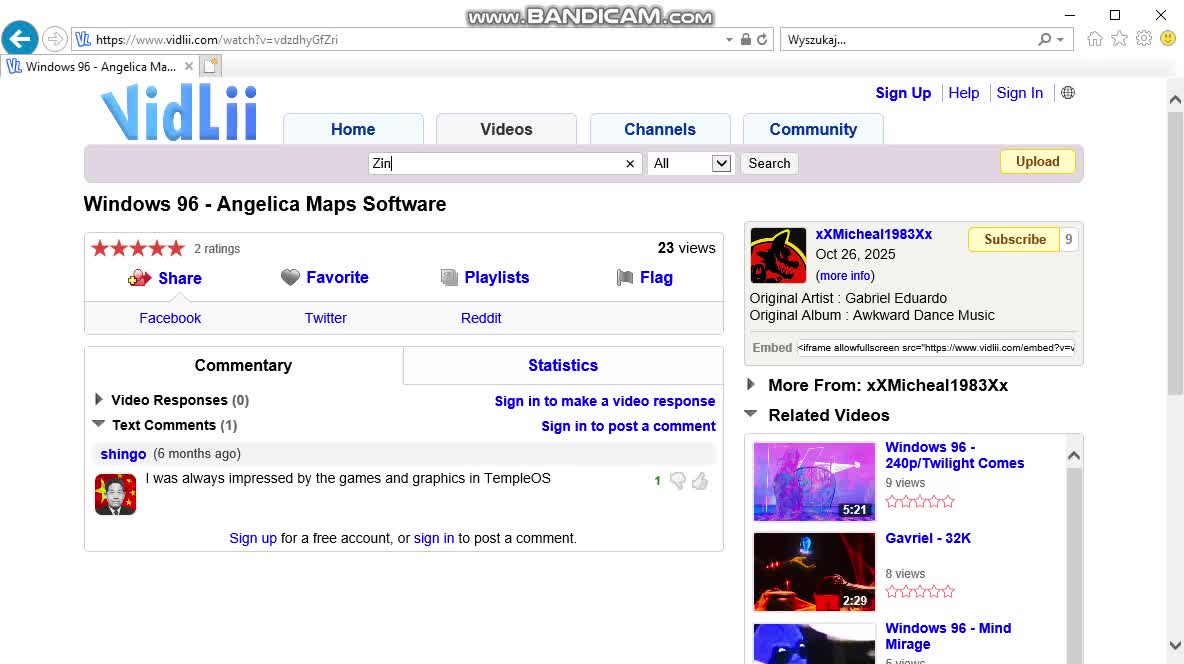 Vidlii on the Old Internet Explorer