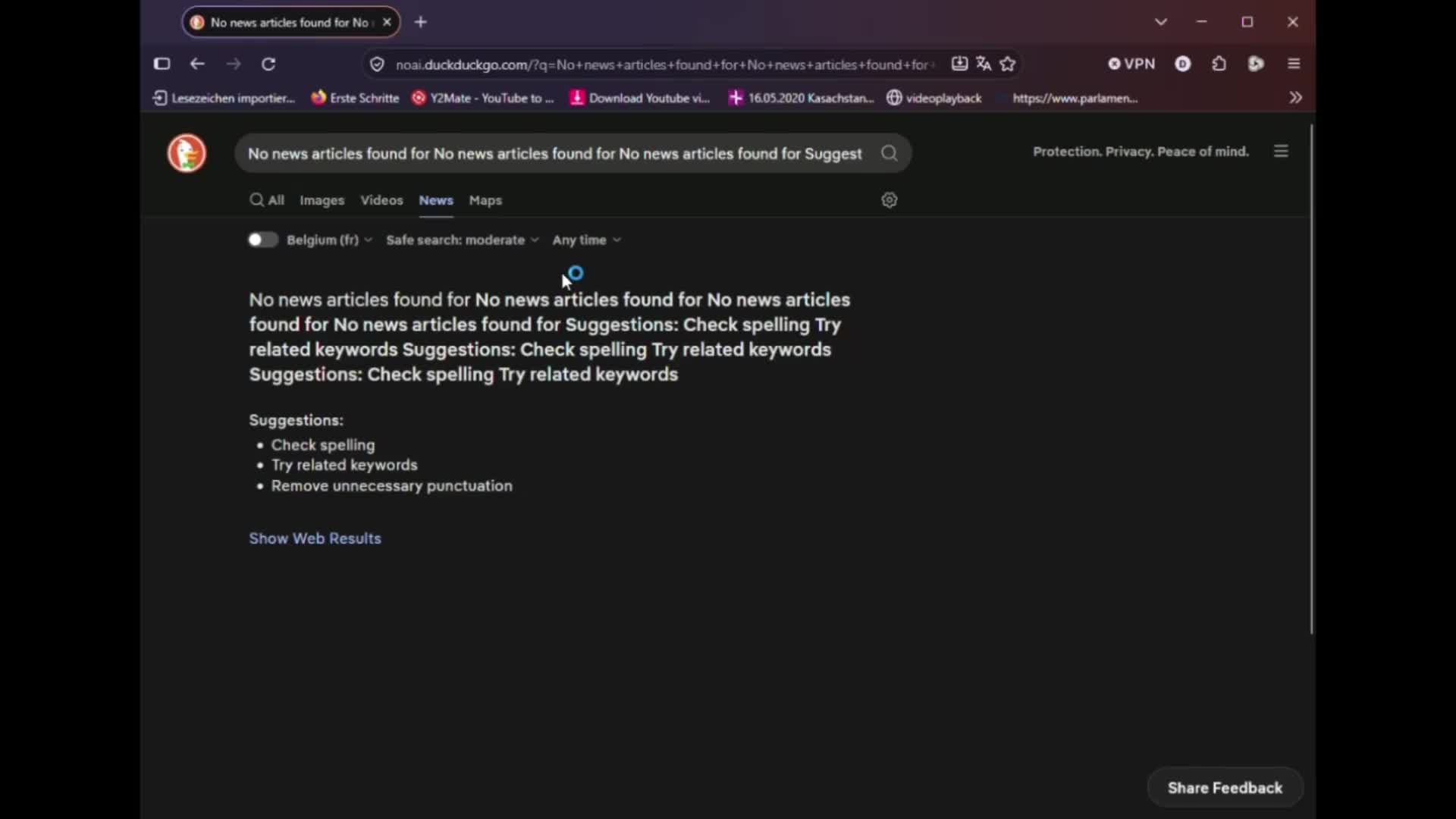 DuckDuckGo no news articles found