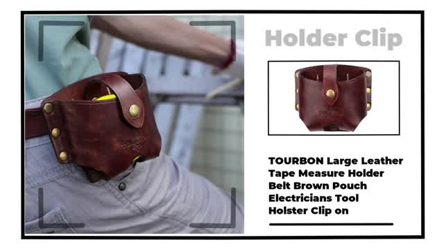 TOURBON Large Leather Tape Measure Holder Belt Brown Pouch Electricians Tool Holster Clip on