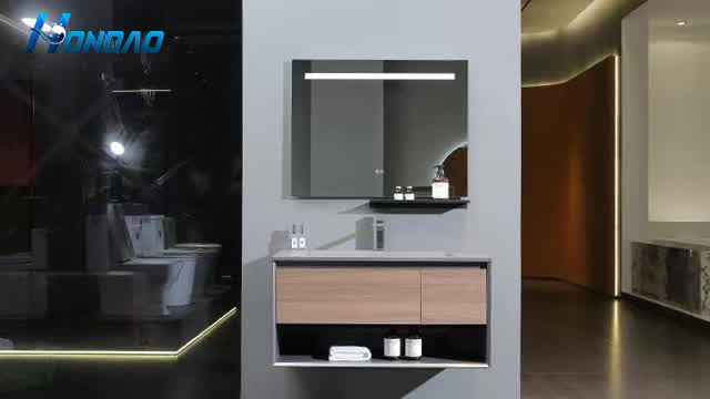 Wall mount wooden bathroom cabinet set solid wood bathroom vanity | HONDAO