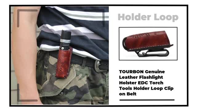 TOURBON Genuine Leather Flashlight Holster EDC Torch Tools Holder Loop Clip on Belt