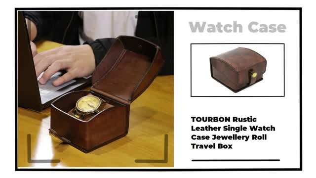 TOURBON Rustic Leather Single Watch Case Jewellery Roll Travel Box