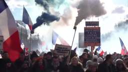 A protest action against arms supplies to Ukraine and in support of Frances withdrawal from NATO to