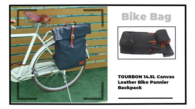 TOURBON 14.5L Canvas Leather Bike Pannier Backpack