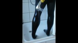 Jana wet and messy her tights in shower trailer