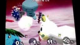 SSBM - Giant Growing Link & Giant Bowser vs. Giant Samus & Giant Pikachu