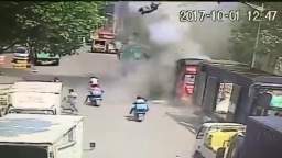 truck explodes sending driver flyin the air