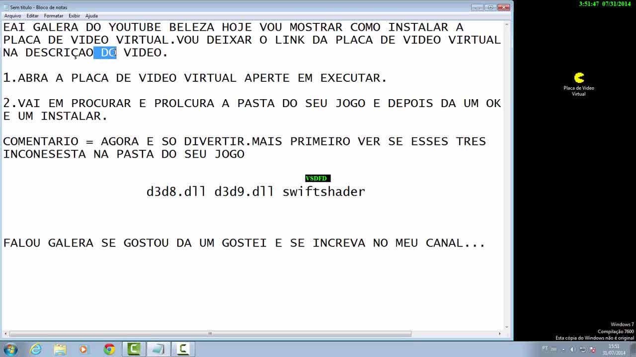 TUTORIAL COMO INSTALAR A PLACA DE VIDEO VIRTUAL NO SEU JOGO - HITALO VIDEOS E TUTORIAIS